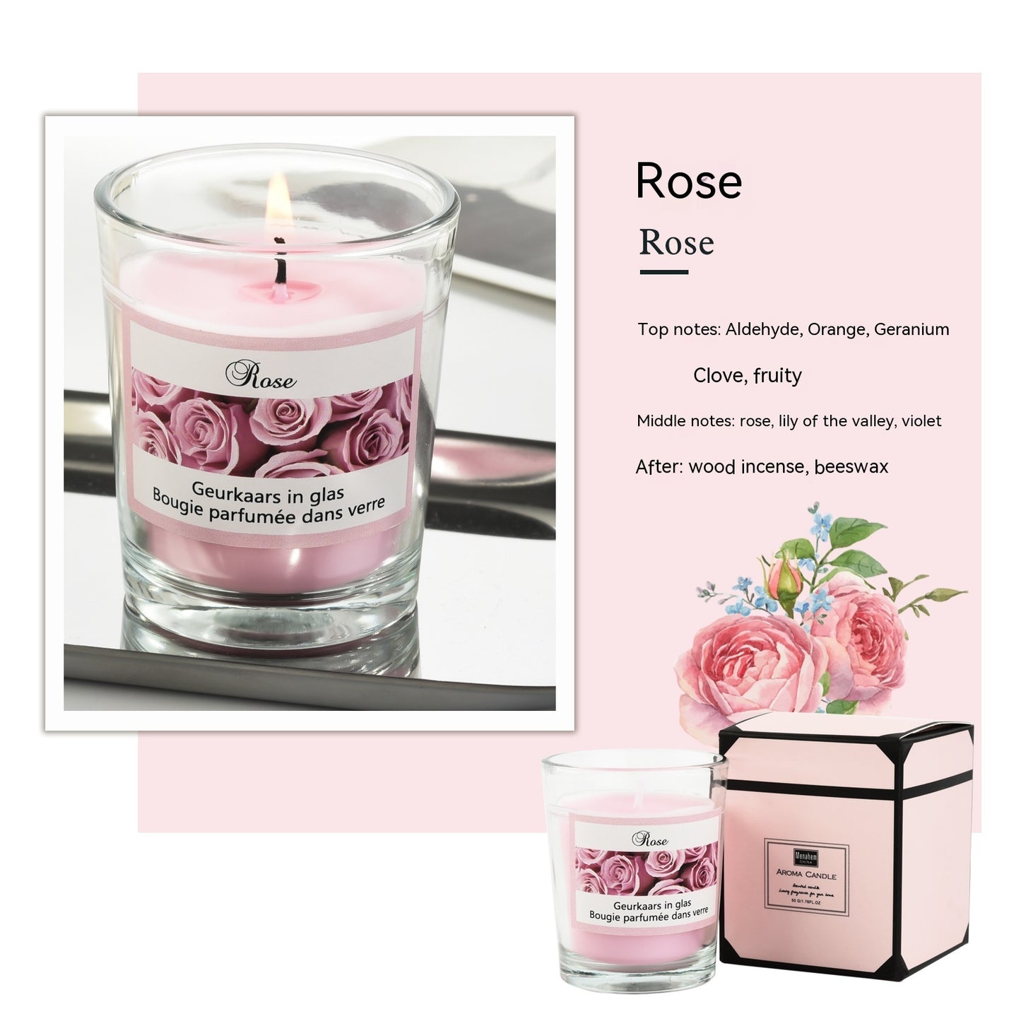Bougie aromathérapeutique à la fragrance romantique